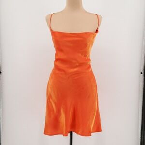 THATSSOFETCH Orange Mini Dress Club Party Hoco Y2K‎ Backless Tie Straps Size 10